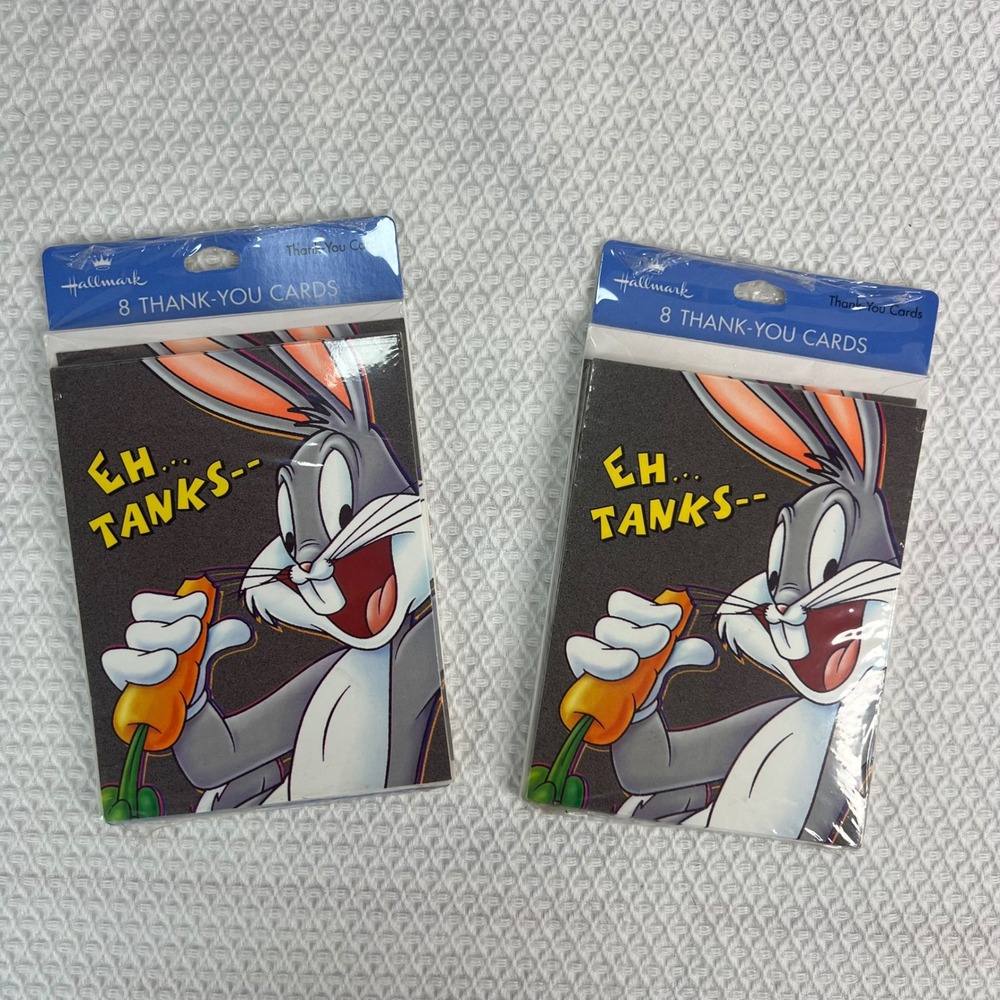 2pk Hallmark Looney Tunes Bugs Bunny Thank You Cards‎ 16ct VTG 1996 NEW IN PKG